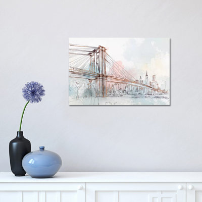 «Blush Brooklyn Bridge» par Isabelle Z - reproduction d'art sur toile tendue