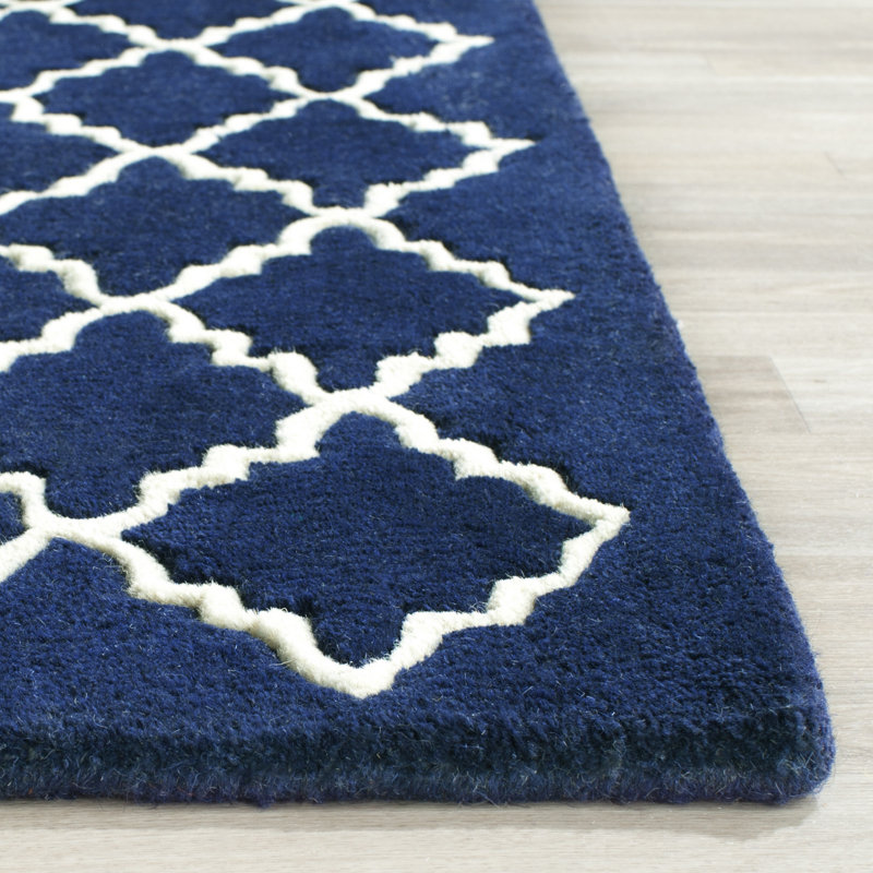 Handmade Dark Blue/Ivory Wool Tufted 4' x 6' Rug