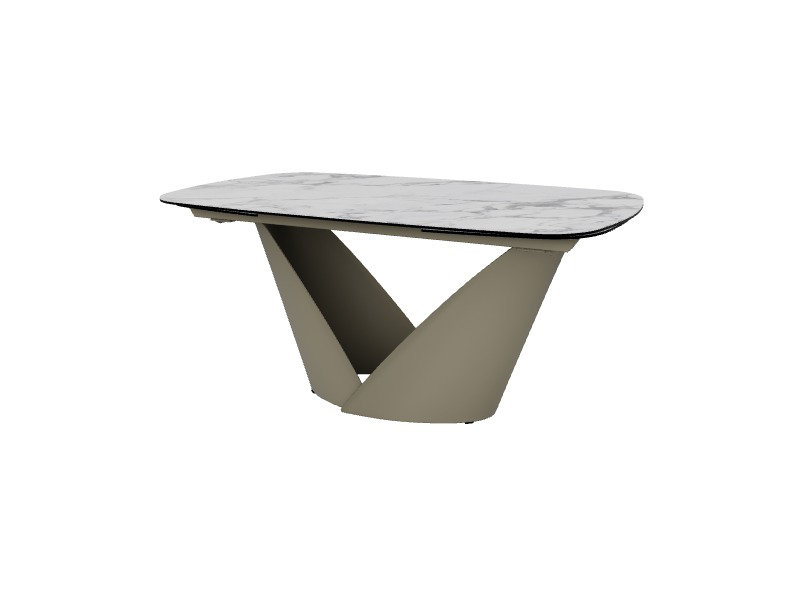 Calla Extendable Tables, 30.13"H x 65"L x 39.38"W, White Marble, Matt Pearl Beige