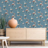 Flamingo - Coastal Blue Wallpaper