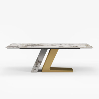 79"–95" Extendable Dining Table Rectangular Glossy Sintered Stone Kitchen Table,Expandable Table With Metal Legs,Seats 6–10