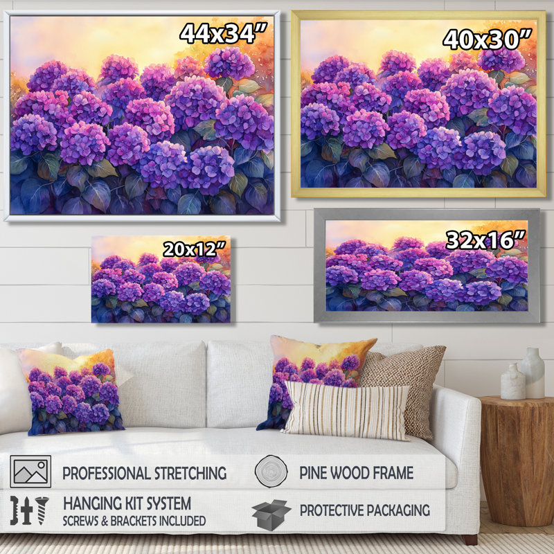 Hydrangeas In The Sunset Glow VI - Hydrangea Wall Art, 16" H x 32 W, Wrapped Canvas, Does Not Apply