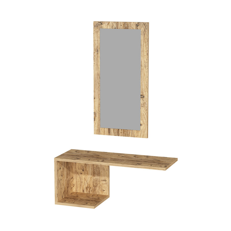 Emanoila Flat Mirror with Shelves, Atlantic Pine