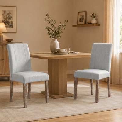 Modern Fabric Upholstered Dining Chair with Solid Wood Legs, Grey (Set of 2)