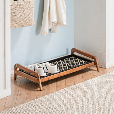 Premium Solid Wood Boot Tray Stand with Natural Coir Mat - Entryway & Mudroom Shoe Organizer
