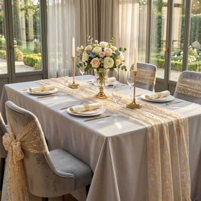 Paquet de 10 chemins de table en tulle à paillettes dorées scintillantes, foulard de table transparent en polyester 28 po x 120 po ivoire et or noir, élégante décoration de table transparente pour réception de mariage, douche nuptiale, banquet des Fêtes