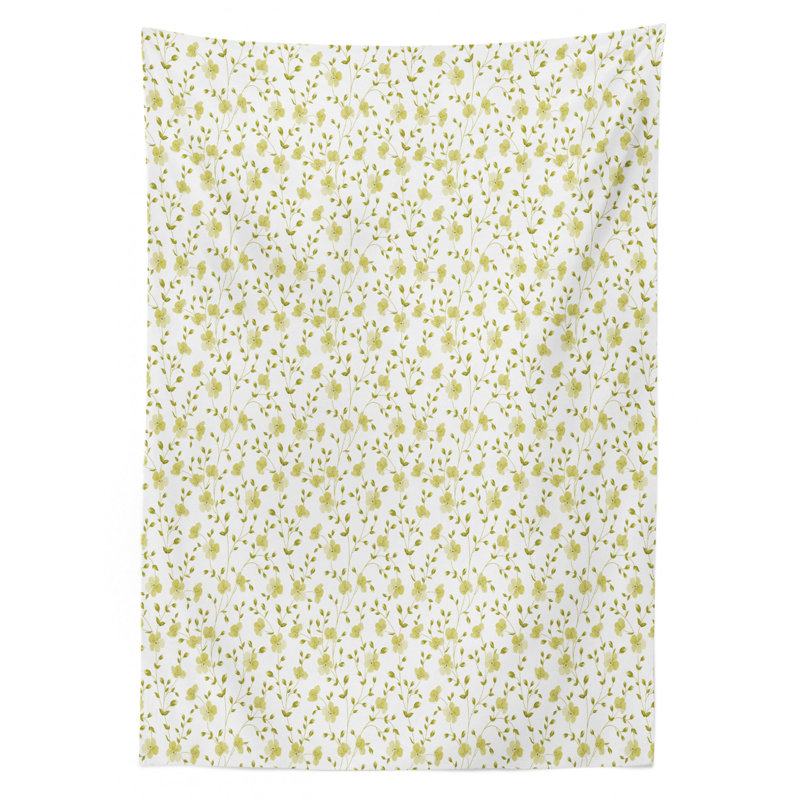 Ambesonne Flower Tablecloth, Flowers Pattern Botanical Cheering Sunny Day Simple Ornamental Illustration, Rectangular Table Cover For Dining Room Kitchen Decor, 52" X 70", Pale Green White