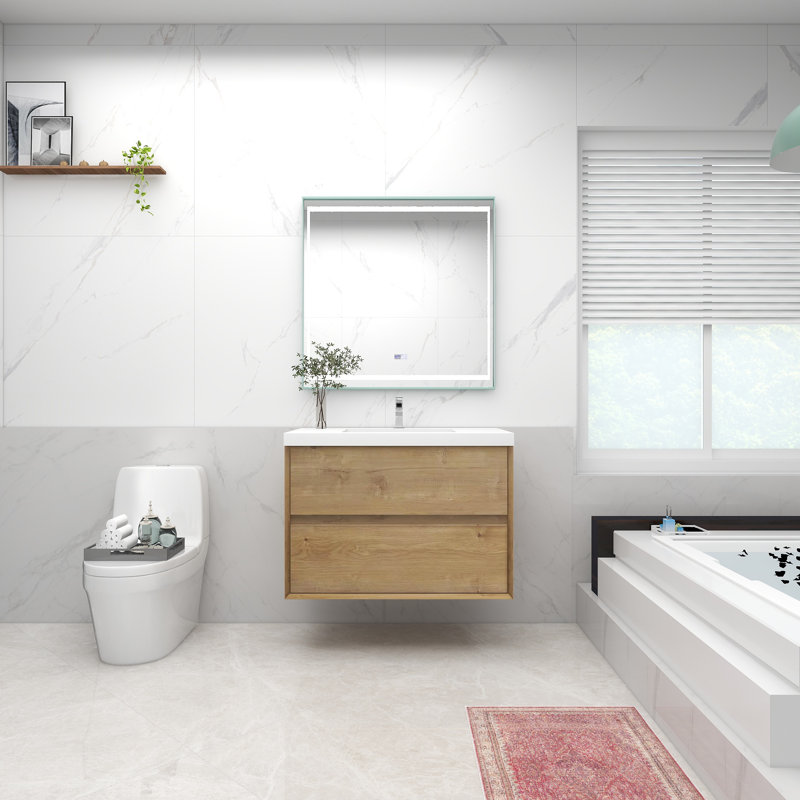 Ensemble de meuble-lavabo mural simple 36 po Attallah, Chêne foncé