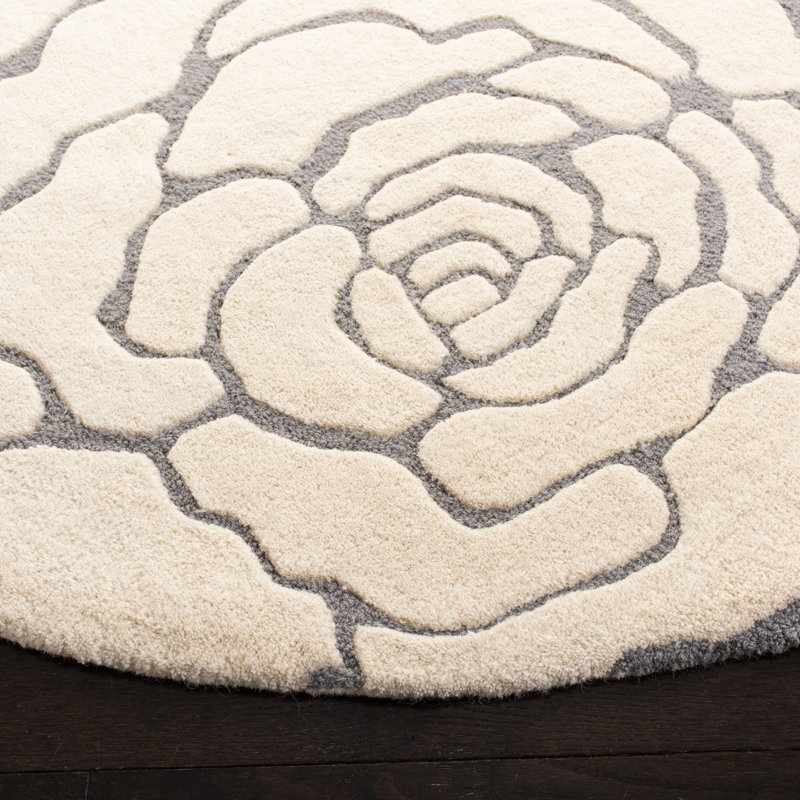 Cannen Hand Tufted Wool Floral Rug, Round 6'