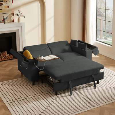 Dark  Chenille Sofa With Side Table And USB Port