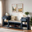 Banc de rangement avec coussin, compartiments, tiroirs et tablettes ouvertes-944244654