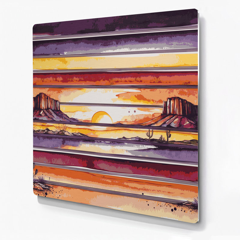 Art mural en métal brun du sud-ouest à rayures Sunrise, H 144 po x l 144 po x P 0,05 po
