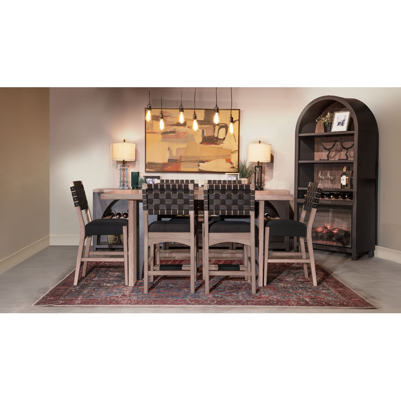 Woven Back Black Upholstered Counter Stool