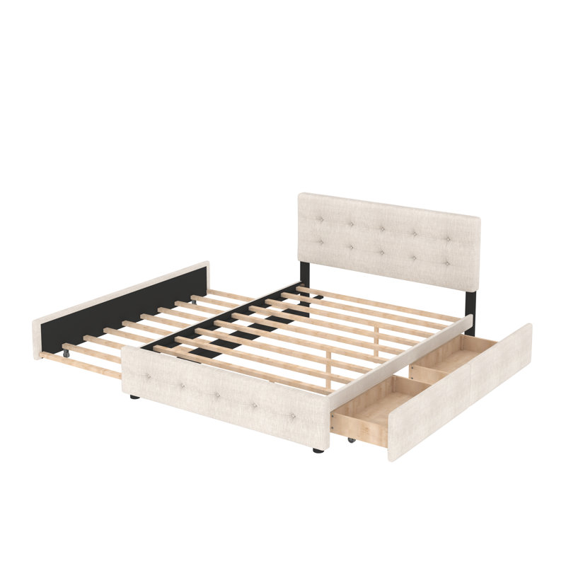 Mirre Upholstered Platform Storage Bed, Beige