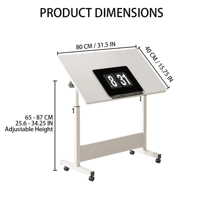 Foldable Mobile Stand Up Desk With Wheels, White