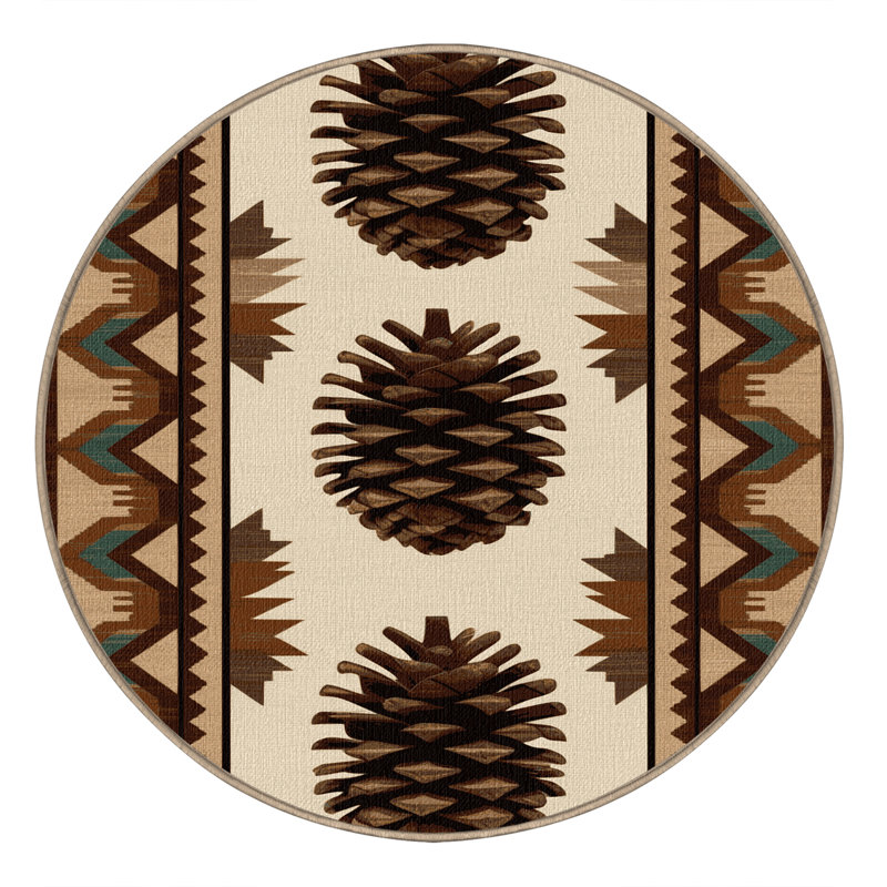 Washable Pinecone Southwestern Area Rug, Round 5'