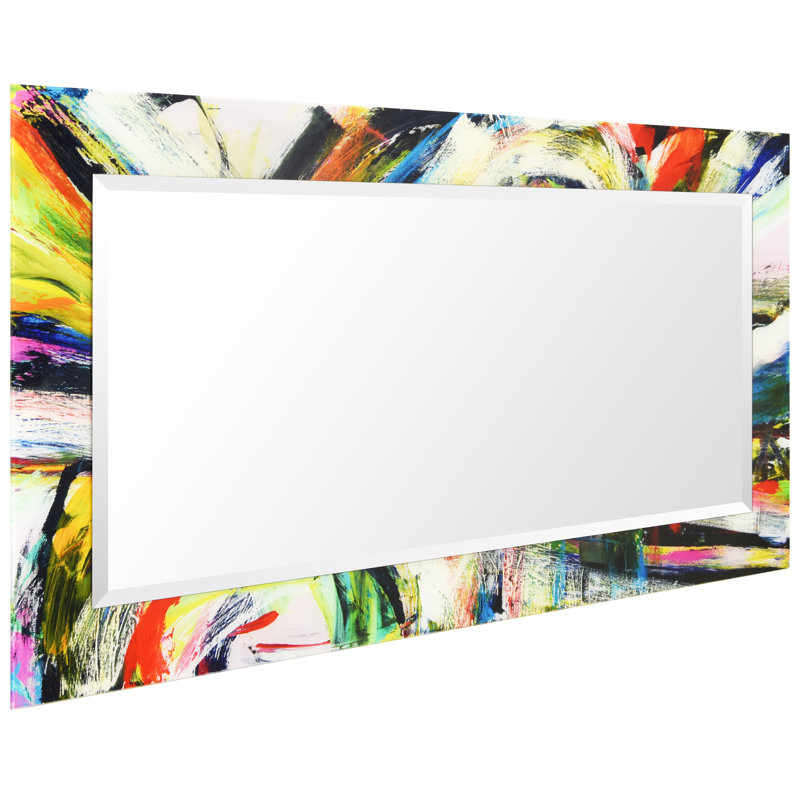 Rock Star I Rectangular Beveled Mirror on Free Floating Printed Tempered Art Glass, 54" x 28"