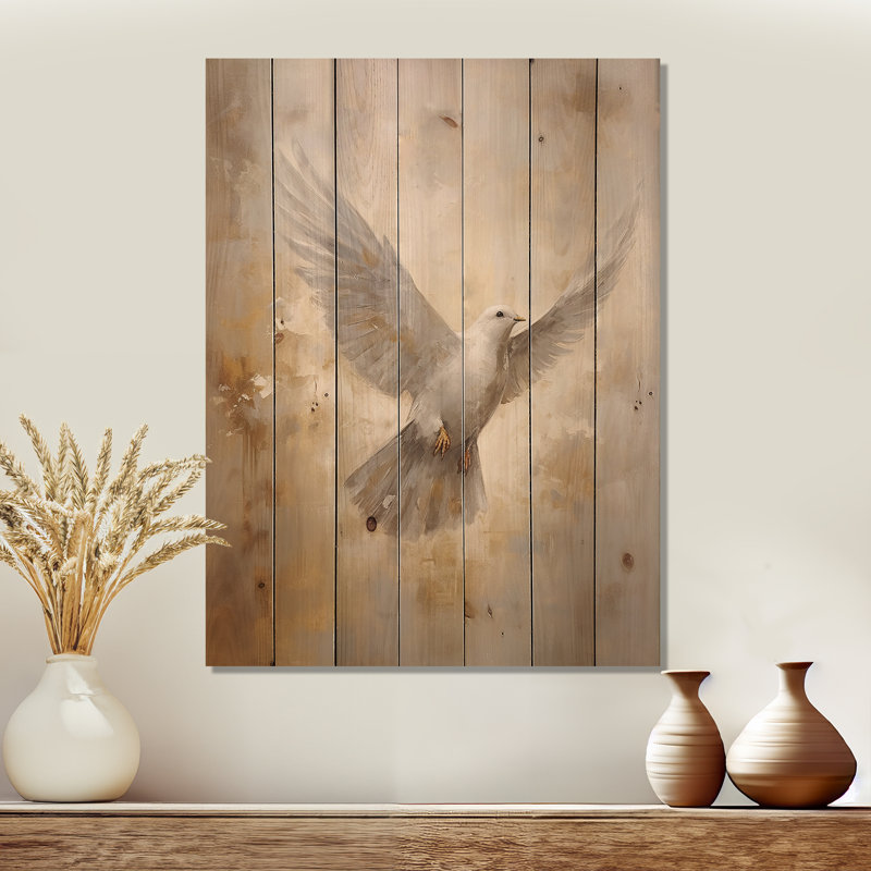Tranquil Dove Harmony - Art mural en bois colombe sur bois de pin naturel, H 32 po x l 24 po