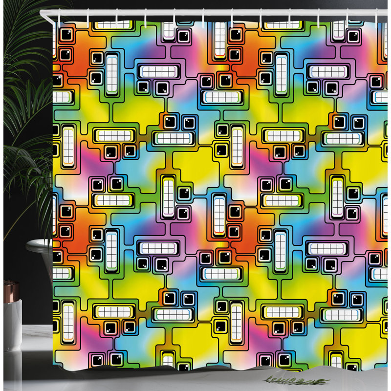 Dakota Fields Colorful Shower Curtain Fun Characters Pattern Multicolor, 70"H x 69"W