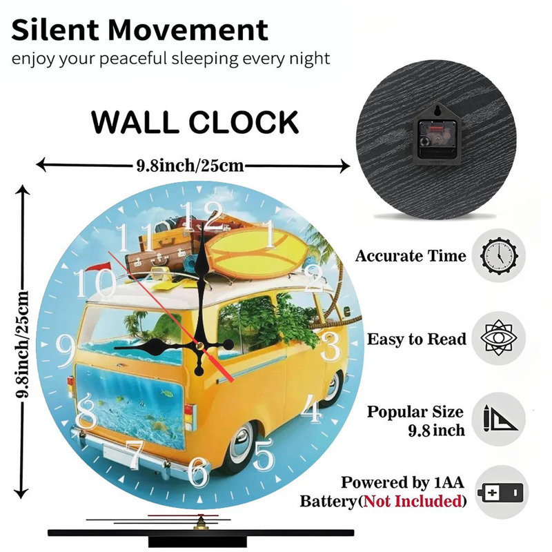 Horloge murale en bois 10 po, mouvement silencieux, à piles (piles AA non incluses), décor artistique, parfait pour les décorations