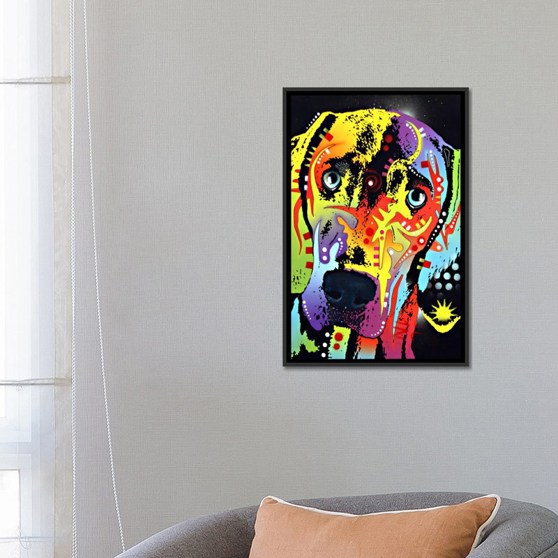 Weimaraner - reproduction sur toile, H 26 po x l 18 po x P 1,5 po, Toile encadrée noire