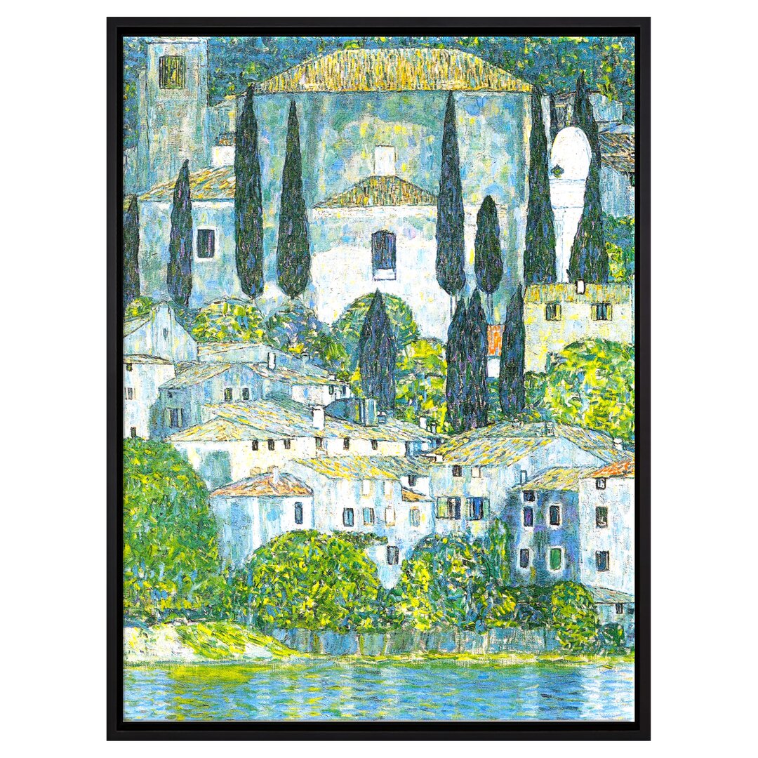 Gerahmtes Leinwandbild Church in Cassone Landscape with Cypresses von Gustav Klimt