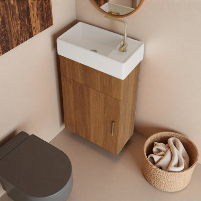 16.5'' Modern Floating Bathroom Vanity With Intergrated Ceramic Basin And Storage- Perfect For Compact/small Bathrooms