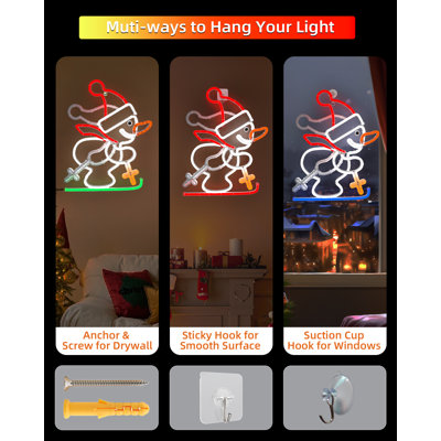 17" Skiing Snowman LED Neon Light Sign – Christmas Indoor Wall Decor