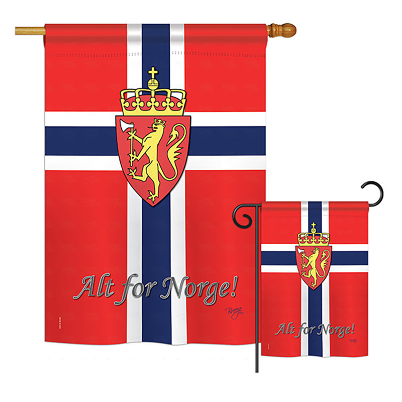 « norvège of the world », "national of the world" , ensemble de 2 drapeaux en polyester vertical décoratif