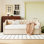 Lit de jour simple tapissier avec gigogne escamotable beige - contemporain et confortable