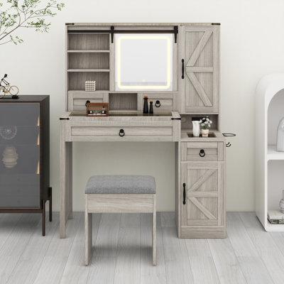 Coiffeuse moderne avec miroir réglable, éclairage et concentrateur électrique intégré