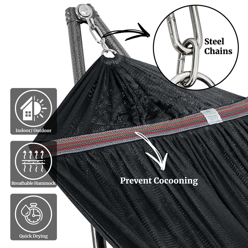Deep Berry Powder-Coated Steel Double Hammock with Stand