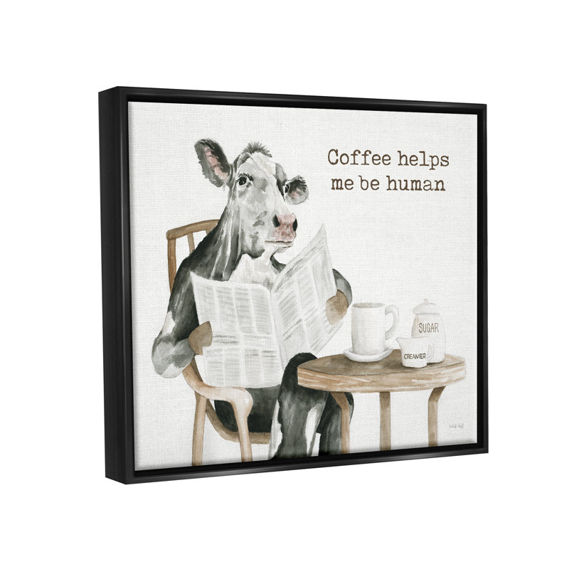 «Happy Morning Coffee», phrase encadrée sur bois par Cindy Jacobs, impression, Cadre flottant noir de jais