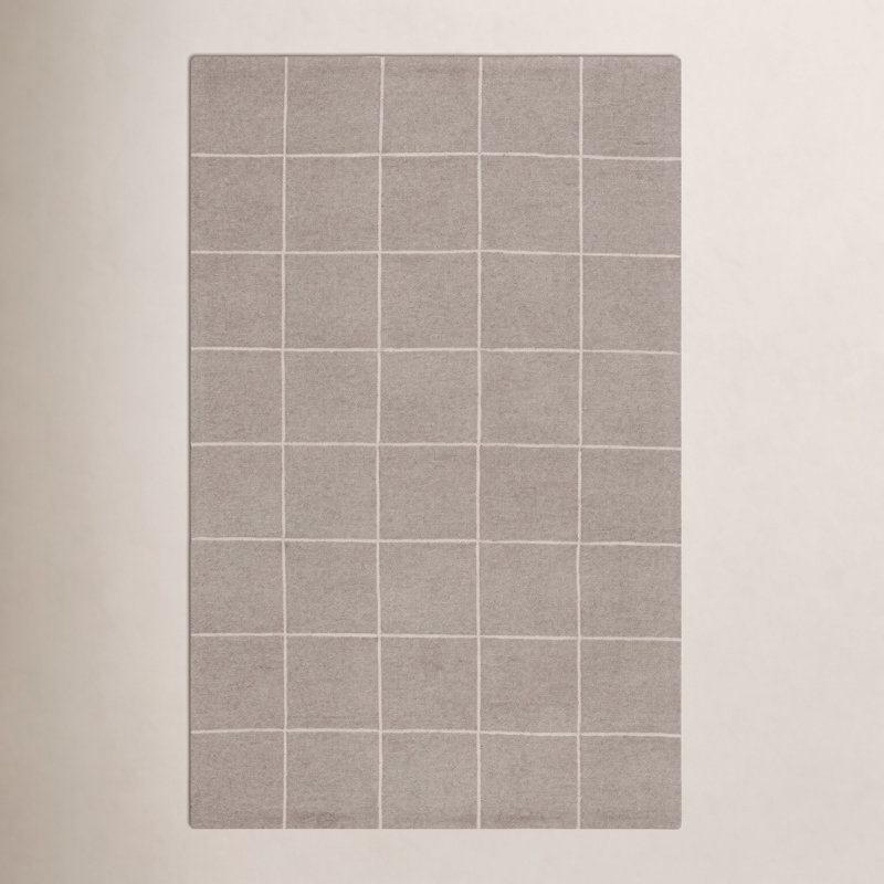 Beige Hand-Tufted Geometric Wool Rug, Rectangle 3' x 5'