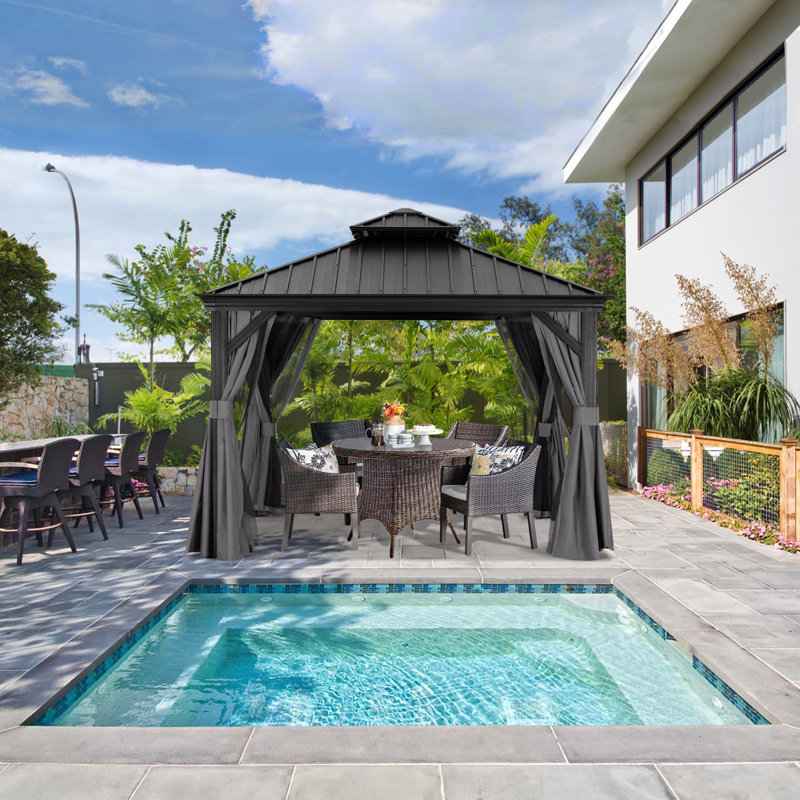 Aluminum Patio Gazebo Permanent Hardtop Gazebos, Dark Gray, 10 ft. x 10 ft.