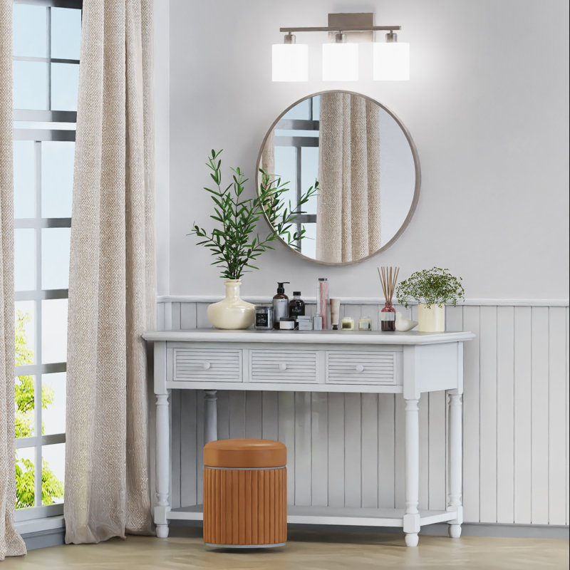 Luminaires de salle de bain, luminaires pour salle de bain au-dessus d'un miroir, lumières de meuble-lavabo classiques d'intérieur, luminaire de meuble-lavabo moderne avec abat-jour en verre blanc texturé, or brossé, 3 lumières