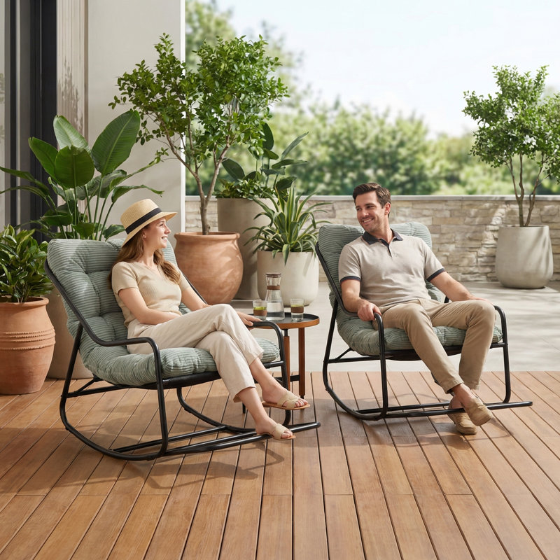 Chaise berçante d'intérieur / d'extérieur avec accoudoirs courbés, chaise berçante d'appoint à coussin épais pour le salon, la chambre à coucher, le balcon, le porche