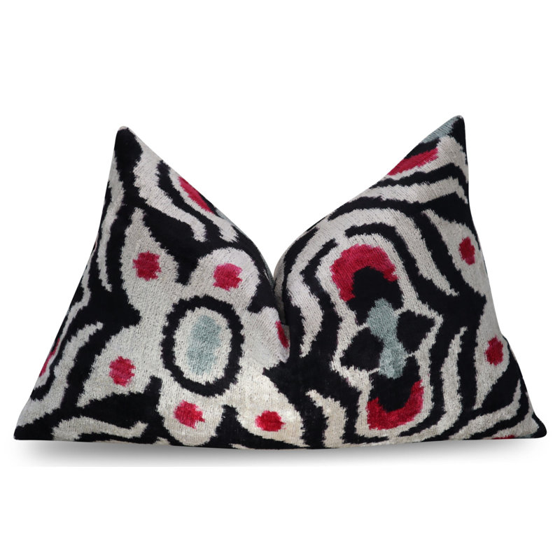 Velvet Geometric Lumbar Pillow Cover & Insert, Black/White/Red Geometric 2