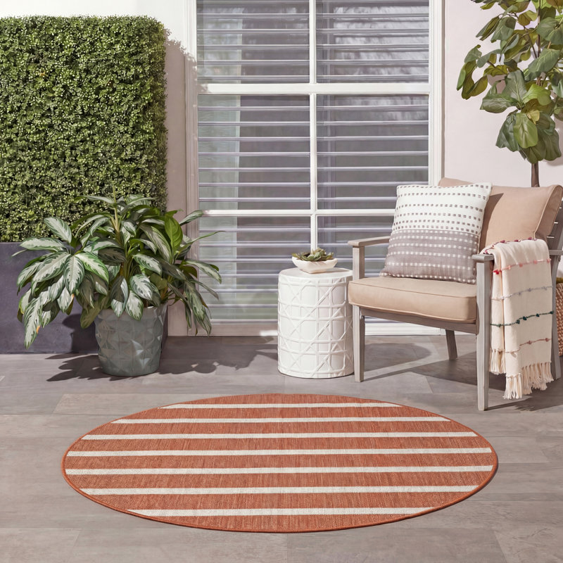  Positano 4' x Round Terracotta Ivory Modern Rug, Round 4'