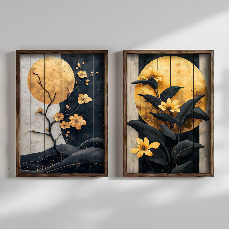 Elegant Decorative Framed MDF Paintings (2 Pieces), Pine Wood Frame, 27.6 x 19.7 x 0.1 inches | 100% MDF, Thickness: 0.1 inches | UV Printed Artwork, Perfect for Living Room & Office Décor, Stylish & Modern Design