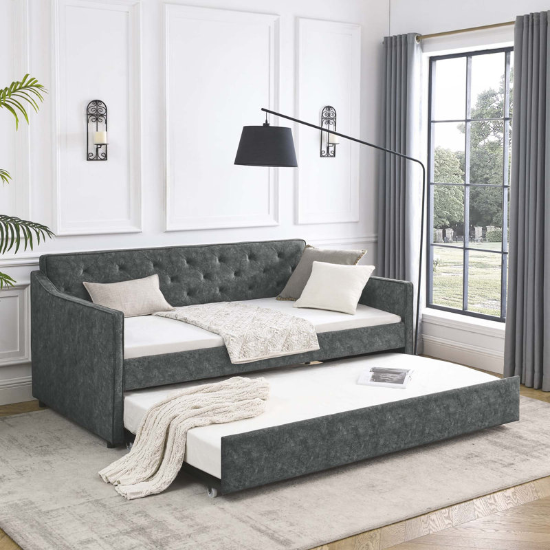 Twin Size Daybed With Twin Size Trundle, Gray