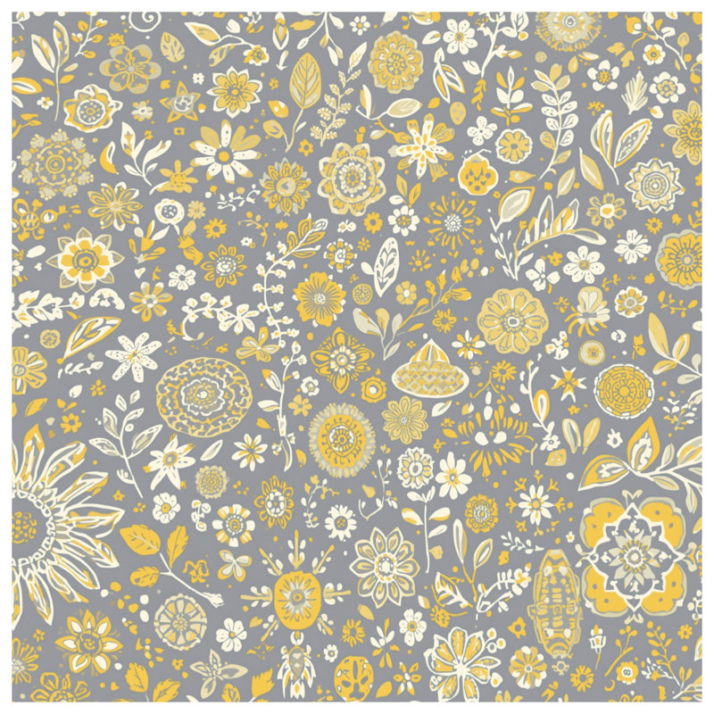 Gray Yellow Floral Pattern Duvet Covers, King