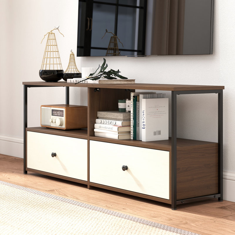 Athena TV Stand For Tvs Up To 65", Media Console With Two Drawers, Charging Station For Living Room, White/Rustic Brown