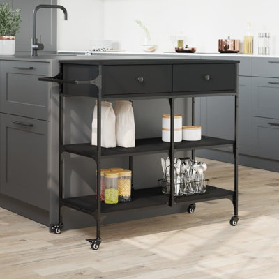 Ebern Designs Kitchen Trolley Smoked Oak 41.3"X16.5"X37.4" Engineered Wood