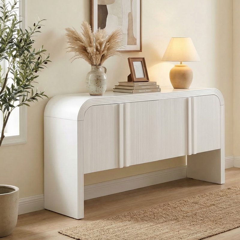 Console de 63 po pour le vestibule, Blanc / Blanc