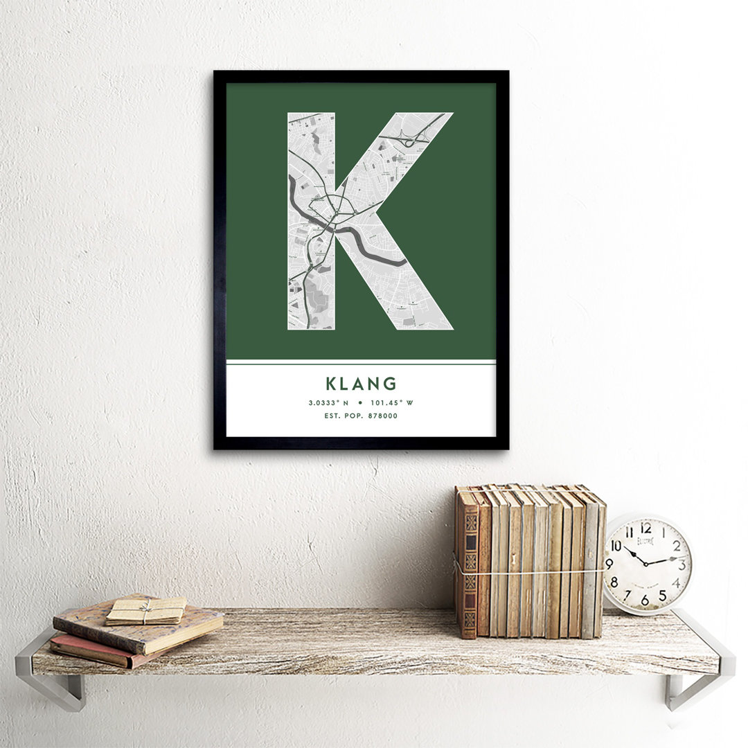 Klang City Map Klang Malaysia City Map Green - Single Picture Frame Typography