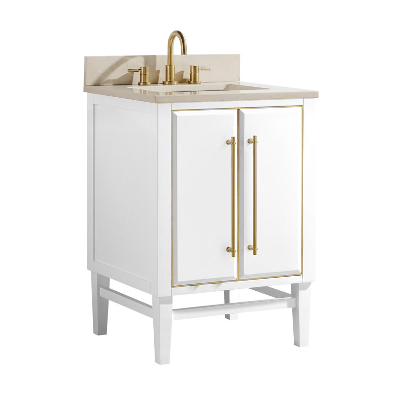 Swihart 25 " W Freestanding Standard Single Vanity Bathroom Vanity With Marble Top with Mirror, Black/Gold, Matte Gold