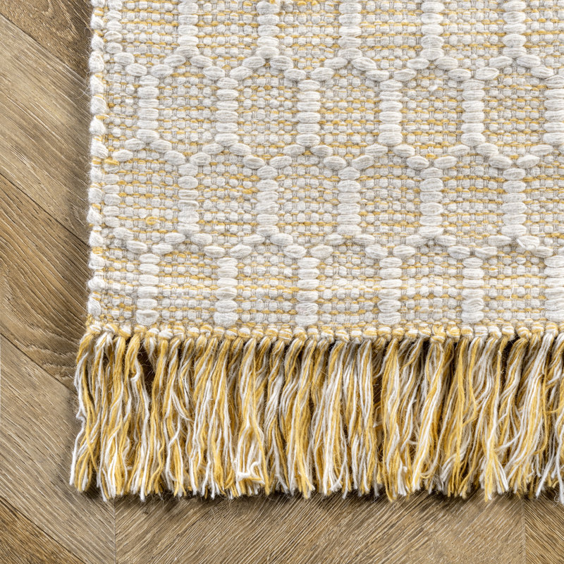 Tapis géométrique beige touffeté à la main, Rectangle 4 pi x 6 pi