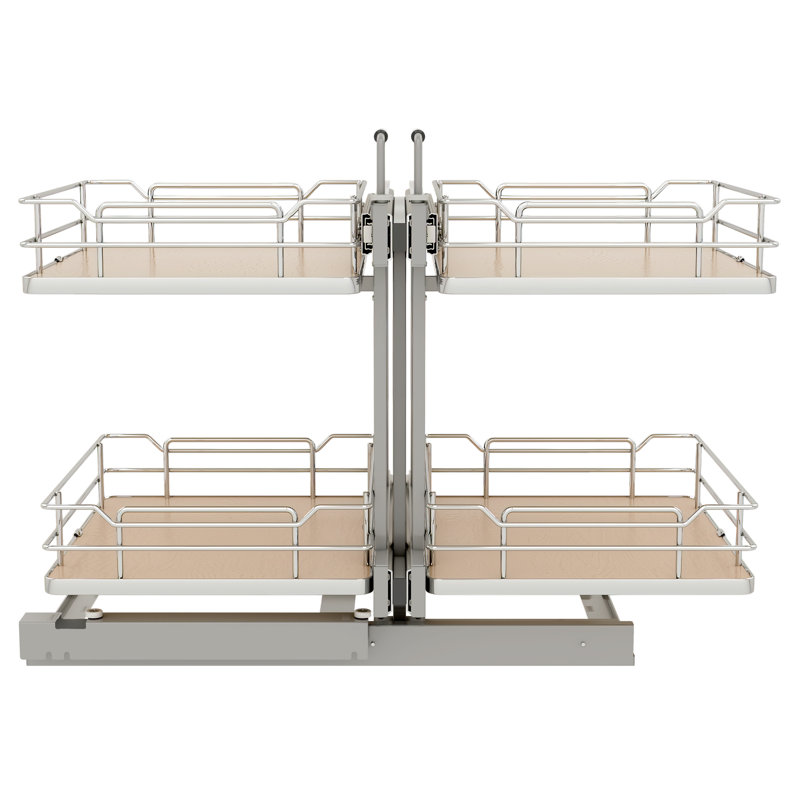 Steel Two-Tier Pullout Solid Bottom Organizer For Blind Corner Cabinets W/ Soft-Close, 23.66" H x 32.62" W x 20.4" D, Maple