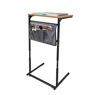 C Shaped End Table, Small Couch Side Table With Storage Bag, Sturdy Slide Under Sofa Table With Metal Frame For Living Room